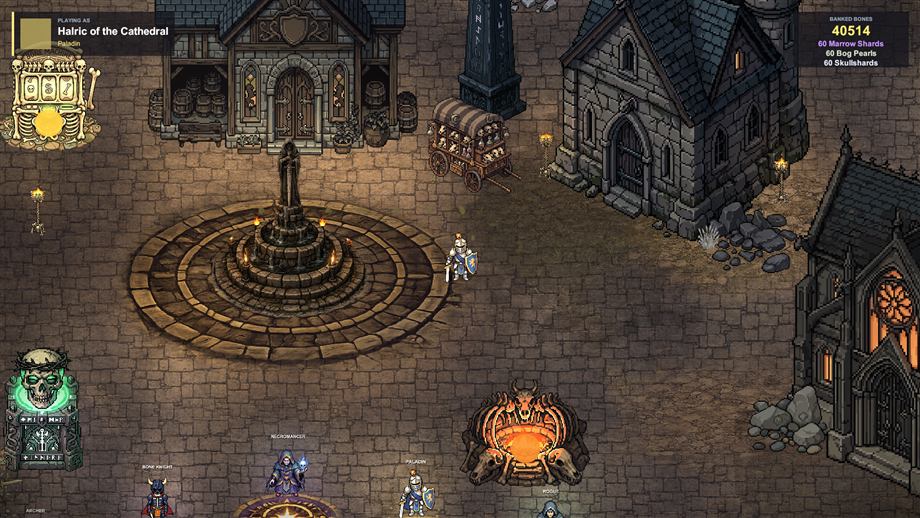 Bonecount: the hub, class podiums around the fountain